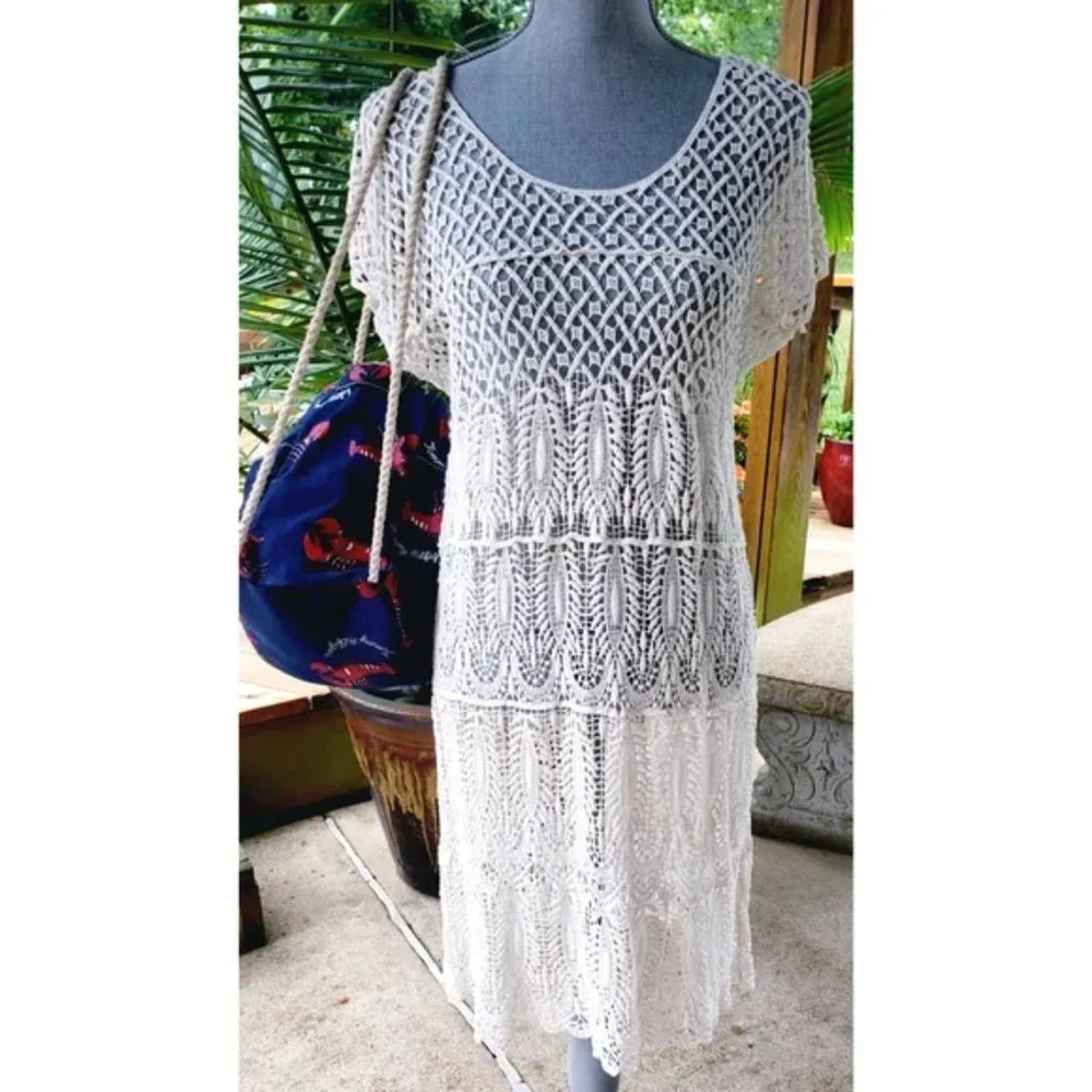 Sold Solitaire Ivory Lace Swim Beach Cover-up M - Picture 1 of 5